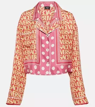 Шелковая рубашка с логотипом VERSACE, розовый