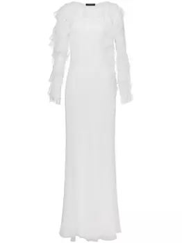 Шелковое платье макси с оборками Alberta Ferretti, белый