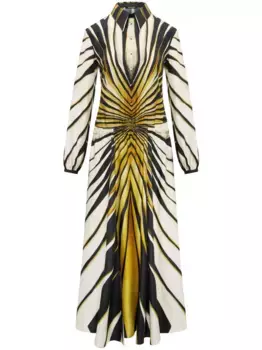 Шелковое платье-рубашка с принтом Ray of Gold Roberto Cavalli, нейтральный
