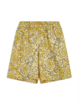Шелковые шорты с принтом Barocco Versace Kids, желтый