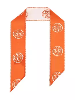 Шелковый шейный платок с принтом Tory Burch, оранжевый