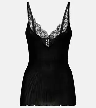 Шелковый топ с кружевной отделкой Saint Laurent, нуар