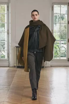 Шерстяная накидка с шарфом ZARA, хаки