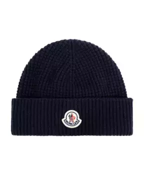 Шерстяная шапка с логотипом Moncler, синий