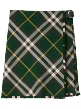 Шерстяная юбка в клетку Burberry, зеленый
