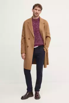 Шерстяное пальто Guess, коричневый