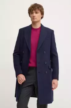 Шерстяное пальто United Colors of Benetton, темно-синий