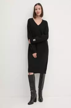 Шерстяное платье Dkny, черный