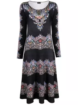 Шерстяное платье с цветочным узором ETRO, черный
