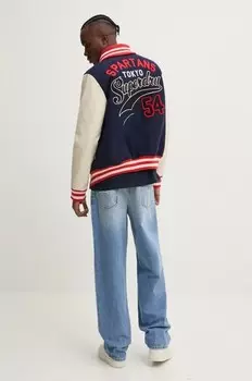 Шерстяной бомбер Superdry, темно-синий