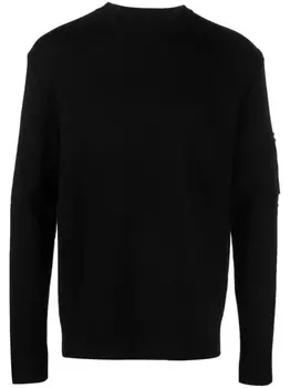 Шерстяной джемпер с круглым вырезом и нашивкой Givenchy, черный