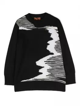 Шерстяной джемпер вязки интарсия Missoni Kids, черный