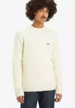 Шерстяной свитер Levi's "ORIGINAL HM SWEATER", классической формы с круглым вырезом, кремовый