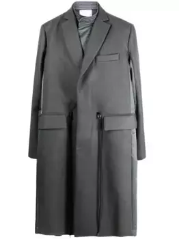 Шерстяной тренч с кулиской SACAI, серый