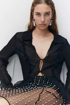Шифоновая блузка с завязками H&M, черный