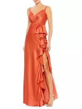 Шифоновое многоярусное платье с бретельками и рюшами Mac Duggal, цвет Spice