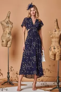 Шифоновое платье макси с глубоким вырезом и каплевидным вырезом Jolie Moi, синий