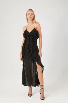 Шифоновое платье макси с рюшами Forever 21, черный