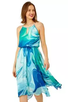 Шифоновое платье миди с бретелькой Tie Dye Roman, синий