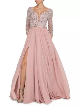 Шифоновое платье с бисером Terani Couture Blush