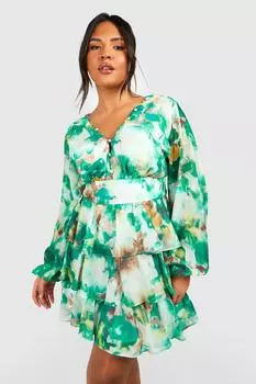 шифоновое платье с рюшами Boohoo, зеленый
