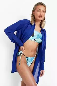 Шифоновое пляжное платье-рубашка boohoo, синий