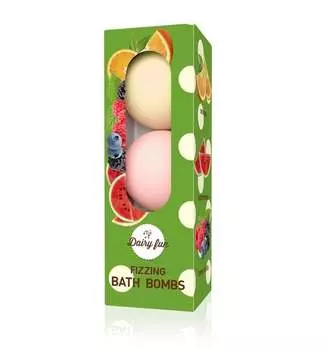 Шипучие бомбочки для ванны Dairy Fun - арбуз, лесные фрукты и апельсин