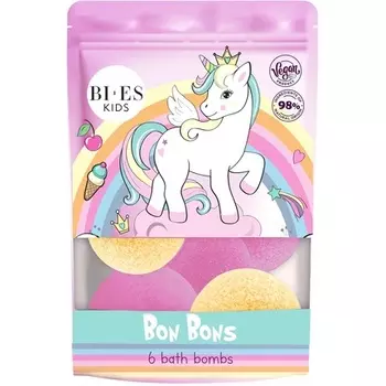 Шипучие бомбочки для ванны Unicorn 6 шт. с ароматом Bon Bons, веганские и натуральные Bi Es