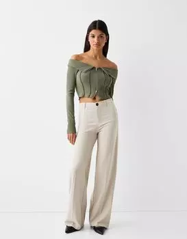 Широкие элегантные брюки Bershka, серый