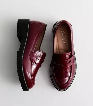 Широкие бордовые массивные лоферы с имитацией кожи New Look, бордовый