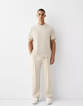 Широкие брюки интерлок Bershka, бежевый