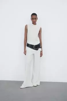 Широкие брюки из мягкого пике ZARA, экрю