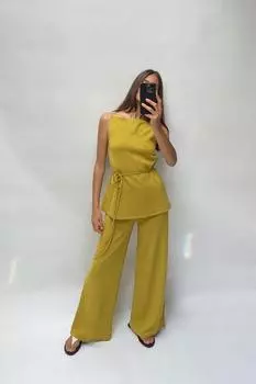 Широкие брюки из мягкого пике ZARA, цвет mustard