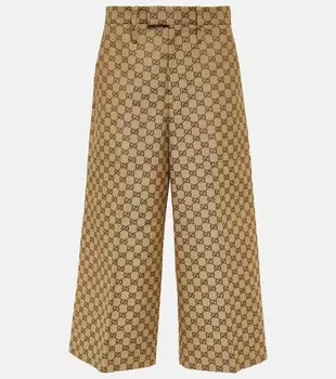 Широкие брюки из смесового хлопка с узором gg Gucci, коричневый