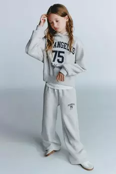Широкие брюки с лозунгом ZARA, серый мергель
