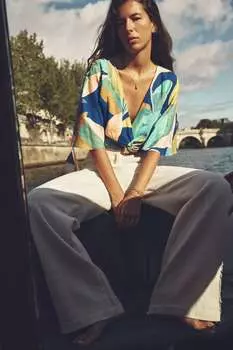 Широкие брюки с потерями Zara, белый