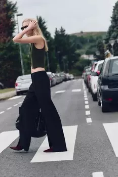 Широкие брюки с шлицами ZARA, черный