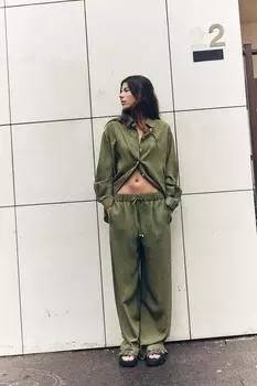 Широкие брюки в тонкую полоску ZARA, хаки