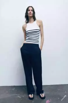 Широкие брюки ZARA, темно-синий