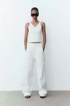 Широкие джинсы с высокой талией z1975 ZARA, белый