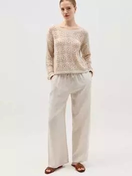 Широкие джоггеры из ткани Lino Con Coulisse Hybrid, цвет ivory white