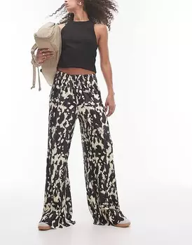 Широкие плиссированные брюки Topshop с размытым животным принтом