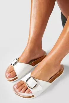 Широкие шлепанцы с пряжкой и стелькой boohoo, белый