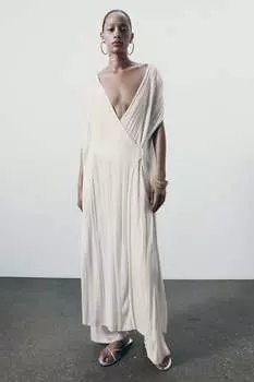 Широкие трикотажные брюки со складками ZARA, белый