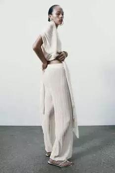 Широкие трикотажные брюки со складками Zara, устричный белый