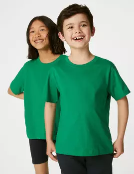 Школьная футболка унисекс из чистого хлопка (2–16 лет) Marks & Spencer, изумруд