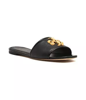 Шлепанцы женские Tory Burch кожаные с золотым декором, черный