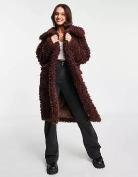 Шоколадное пушистое пальто Miss Selfridge