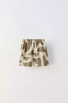 Шорты-бермуды из смешанного льна с принтом ZARA, коричневый/белый