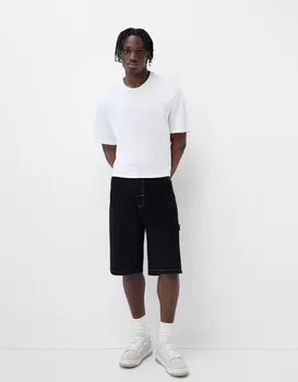 Шорты-Бермуды плотника с широкими штанинами Bershka, черный